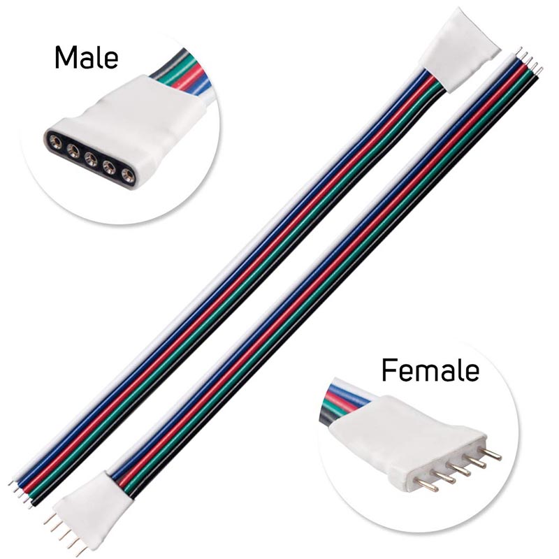 5pin Male/Female 15cm Connector Wire Cable for Flexible 5050 RGBW RGBWW LED Strip Light